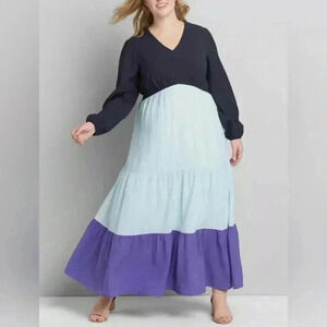 LANE BRYANT NIGHT SKY BLUE COLORBLOCK CREPE MAXI DRESS - SIZE 16